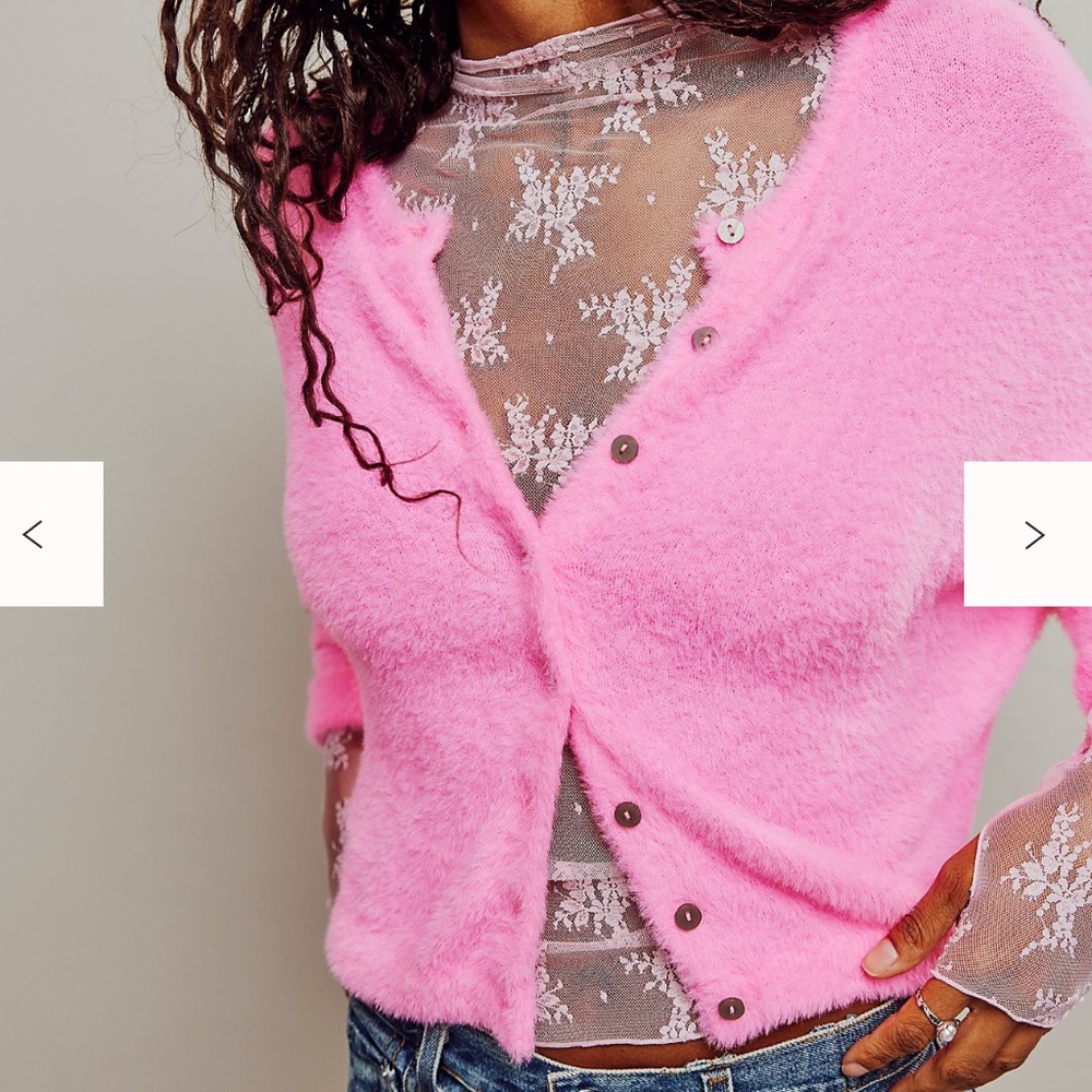 Free People Pink Fuzzy Button-Up Cardigan
